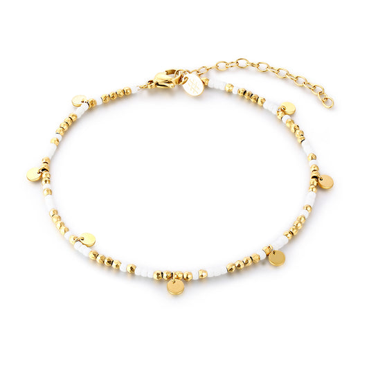 Cavigliera Oro con Medaglie e Perline Bianche - Calypso - #BrandGioielli
