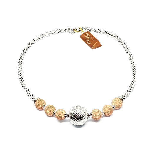 Collana Donna Girocollo con Sfere Sabbiate Rosè in Argento 925 Rodiato Bloom Oro Gioielleria