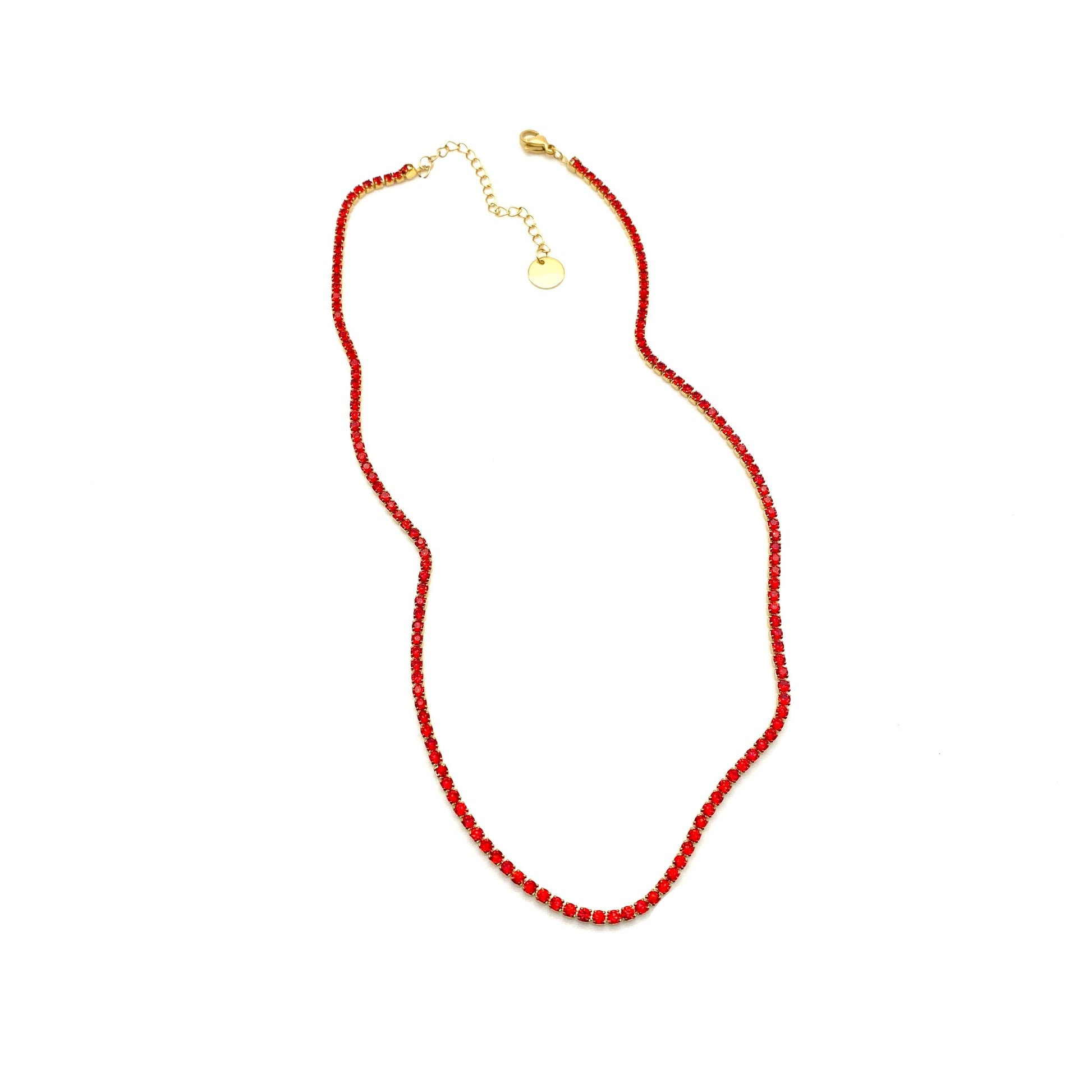 Collana Donna Tennis 2mm in Acciaio Placcato Oro 18K con Zirconi Rossi Bloom Oro Gioielleria