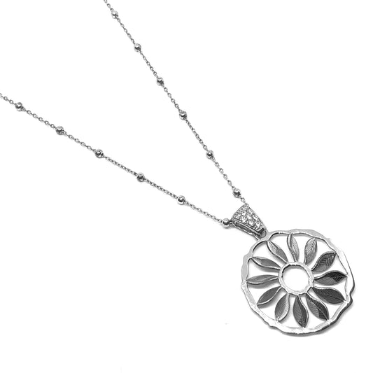 Collana Donna con Fiore pendente in Argento 925 Rodiato Bloom Oro Gioielleria