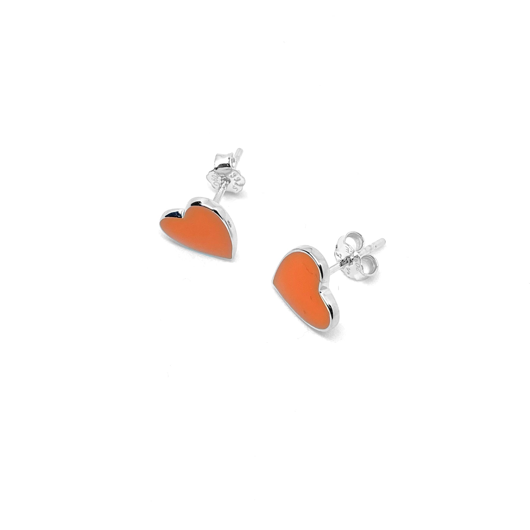 Orecchini Heart Smaltati Arancio in Argento 925 Rodiato Bloom Oro Gioielleria