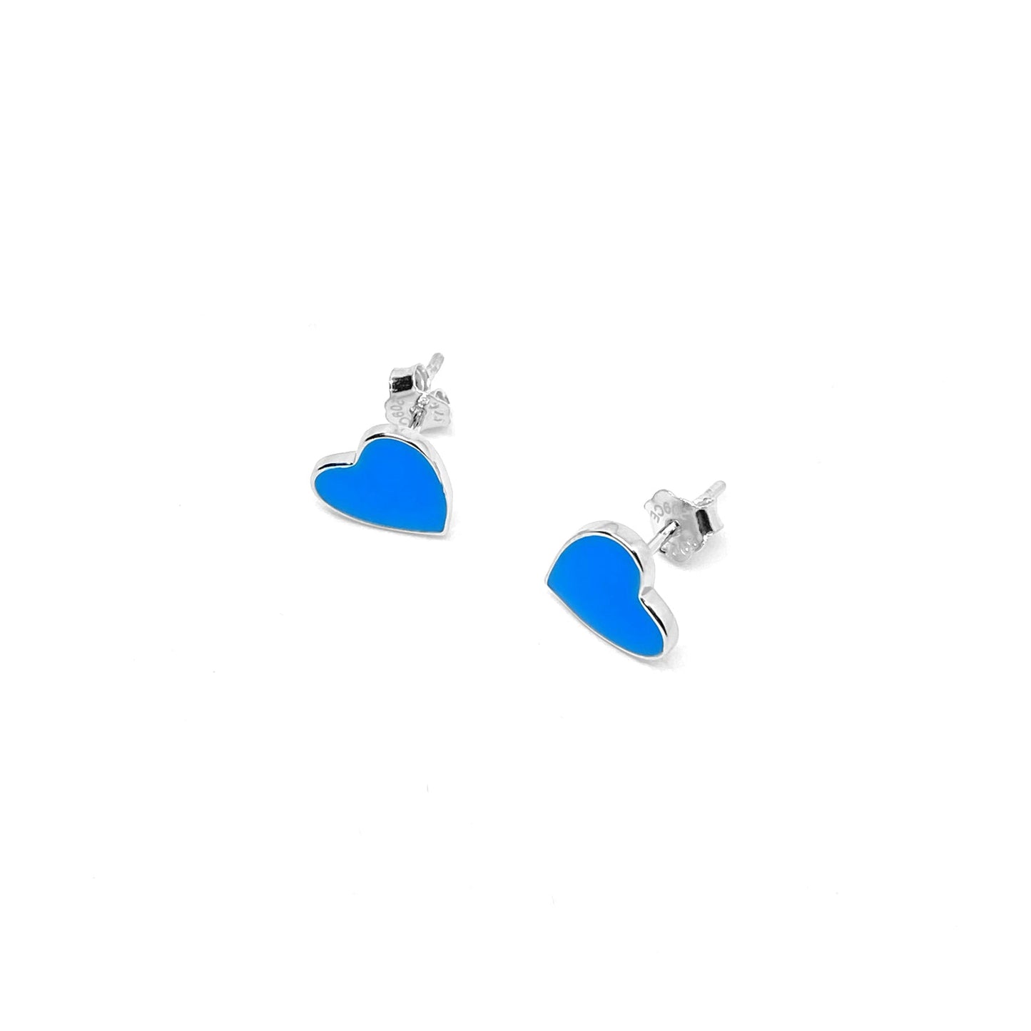 Orecchini Heart Smaltati Blu in Argento 925 Rodiato Bloom Oro Gioielleria