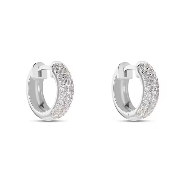 Orecchini Hoop Bombato con Pavè Zirconi in Argento 925 da 13,5mm Bloom Oro Gioielleria