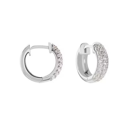 Orecchini Hoop Bombato con Pavè Zirconi in Argento 925 da 13,5mm Bloom Oro Gioielleria